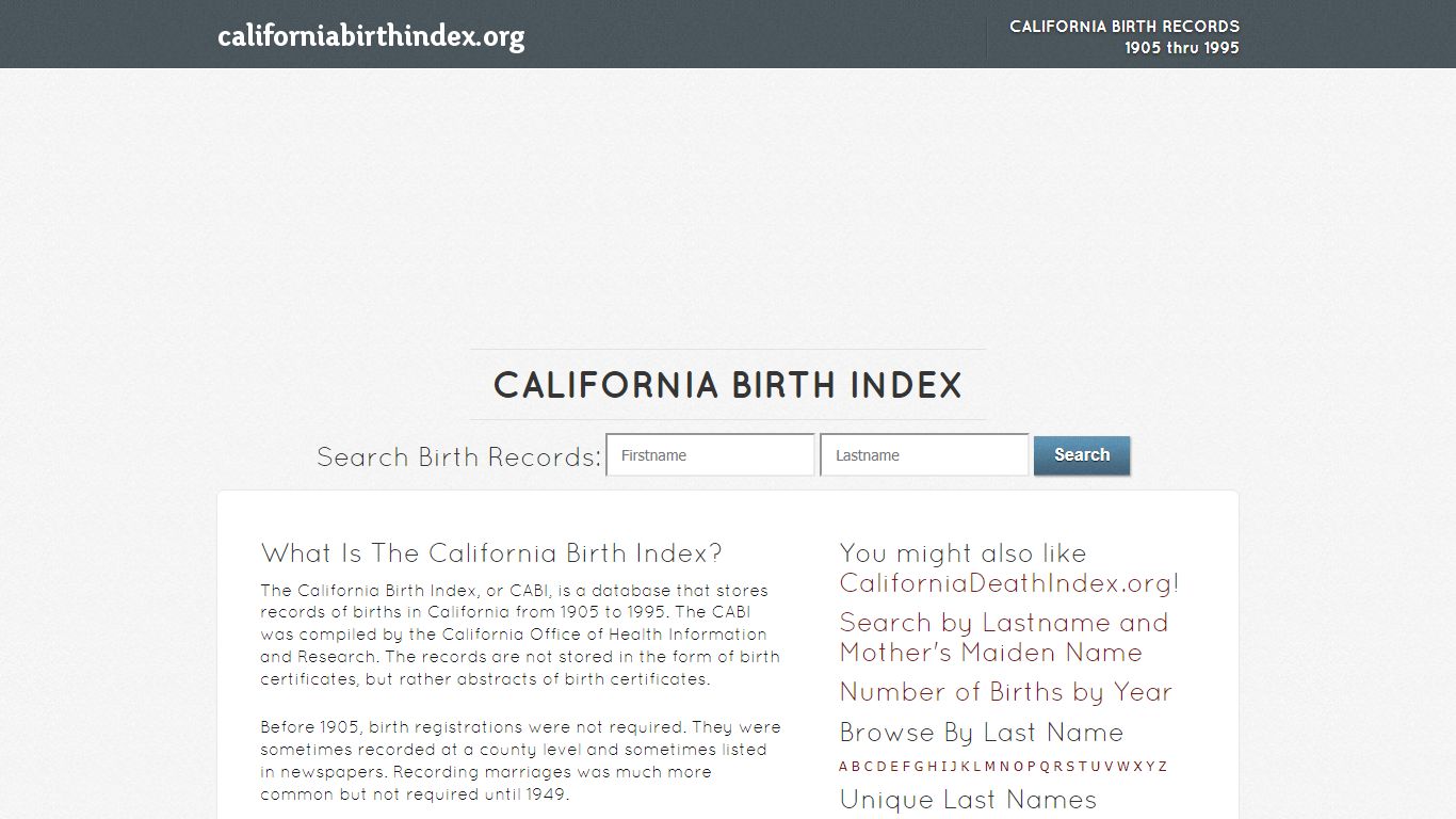 California Birth Index | CaliforniaBirthIndex.org
